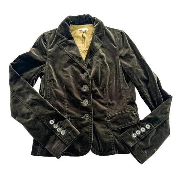 Vince Olive Green 4-Button Faux Velvet Cotton Blazer Size 10 - Picture 1 of 5